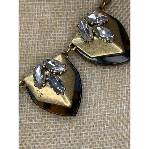 J.Crew Statement Necklace Gold & Black Leaf Design W/ Clear Rhinestones Adjustab - Picture 5 of 7